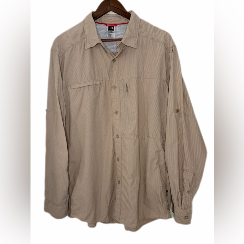 The North Face Utility Outdoor Blue & Tan Hiking Fishing Shirt Men’s Size XL